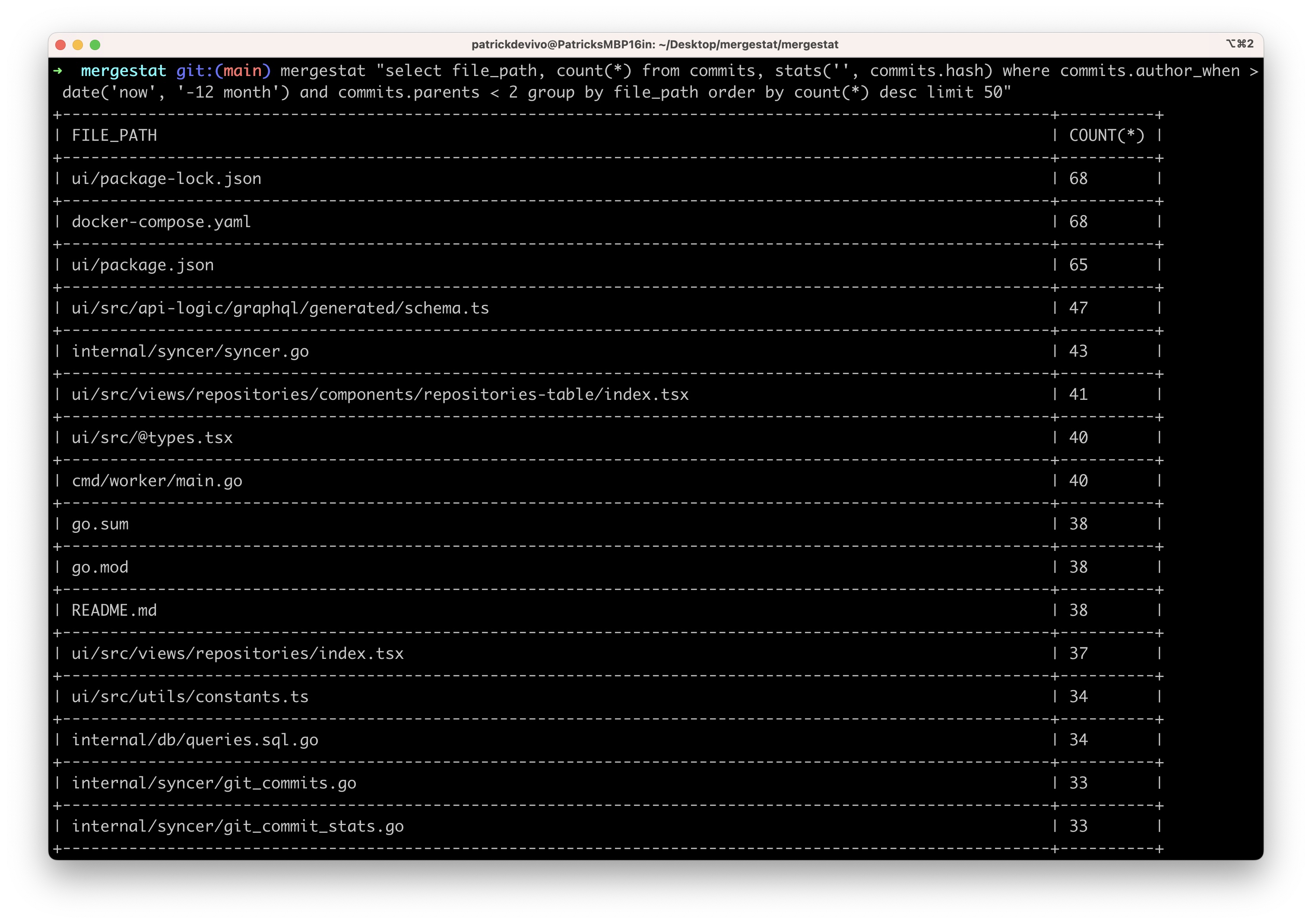 Screenshot of MergeStat Lite Example